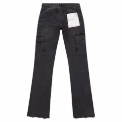 Black Washed Cargo Flare Denim -Daily Fashion black washed cargo flare denim 616179