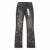 Flared Vintage Black Acid Bleach Denim -Daily Fashion flared vintage black acid bleach denim 828438