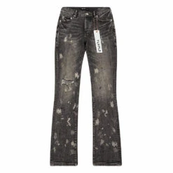 Flared Vintage Black Acid Bleach Denim