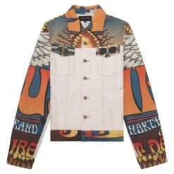 Johnny Wings Print Canvas Trucker Jacket | Brown