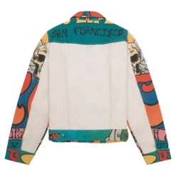 Johnny Wings Print Canvas Trucker Jacket | Green -Daily Fashion johnny wings print canvas trucker jacket green 591830