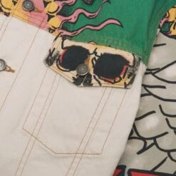 Johnny Wings Print Canvas Trucker Jacket | Green -Daily Fashion johnny wings print canvas trucker jacket green 802847