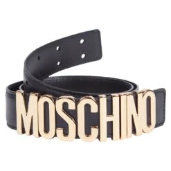 MOSCHINO Leather Logo Belt | Fantasy Print Black