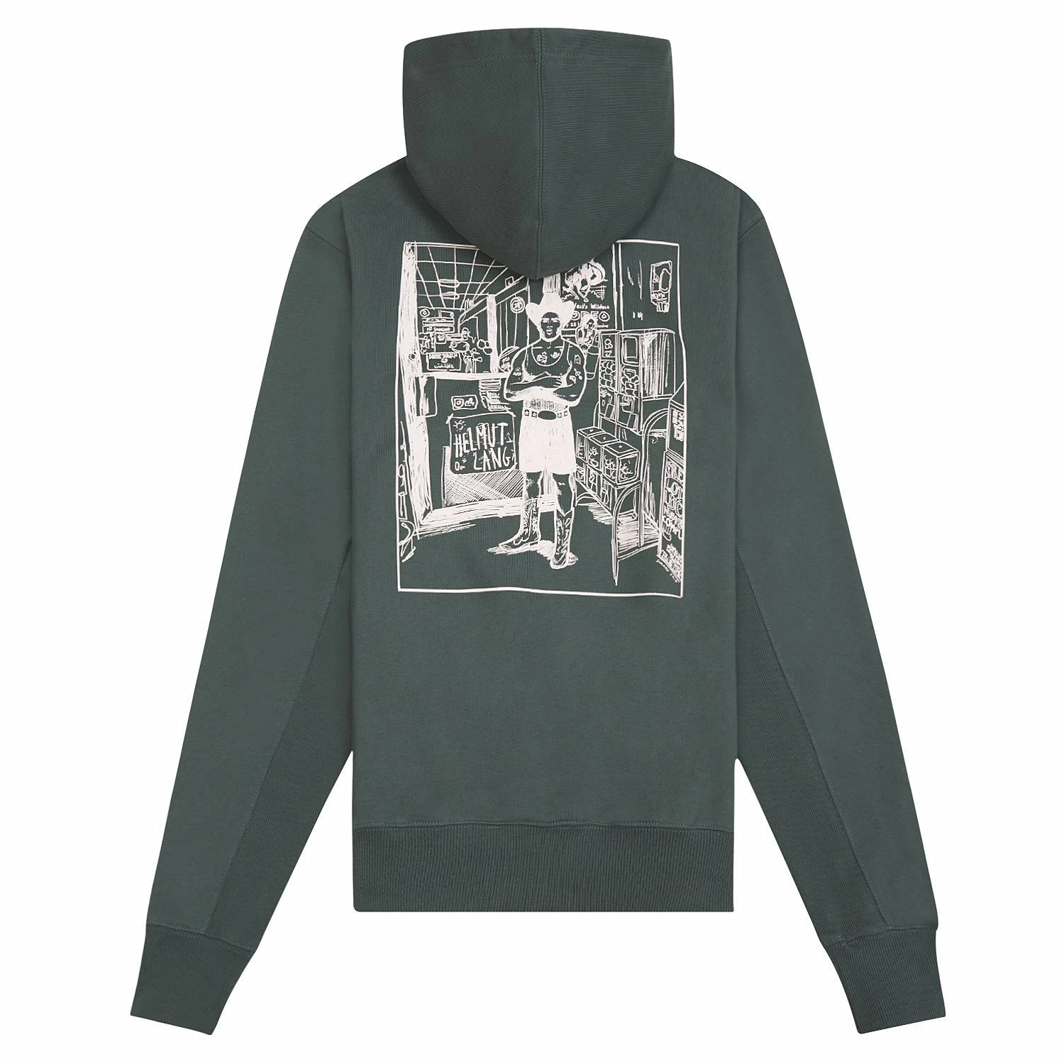 Helmut Lang Scribbled Logo Hoodie | Evergreen 4 Helmut Lang Scribbled Logo Hoodie | Evergreen - Image 2