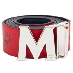 MCM Shiny Cobalt Claus Reversible Belt | Candy Red