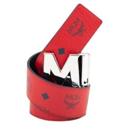 MCM Shiny Cobalt Claus Reversible Belt | Candy Red -Daily Fashion shiny cobalt claus reversible belt candy red 355831
