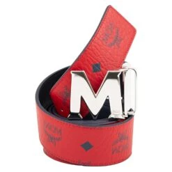 MCM Shiny Cobalt Claus Reversible Belt | Candy Red -Daily Fashion shiny cobalt claus reversible belt candy red 821291