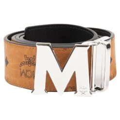 MCM Shiny Cobalt Claus Reversible Belt | Cognac