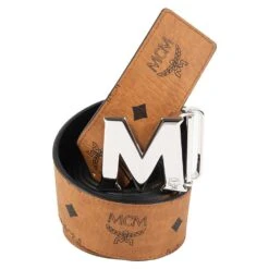 MCM Shiny Cobalt Claus Reversible Belt | Cognac -Daily Fashion shiny cobalt claus reversible belt cognac 530630