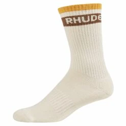 Rhude Stripe Logo Sock | Creme/Mustard/Brown -Daily Fashion stripe logo sock crememustardbrown 843591