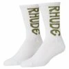 Rhude Verticle Logo Sock | White/Olive 1 Rhude Verticle Logo Sock | White/Olive -Daily Fashion verticle logo sock whiteolive 682931
