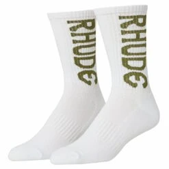Rhude Verticle Logo Sock | White/Olive