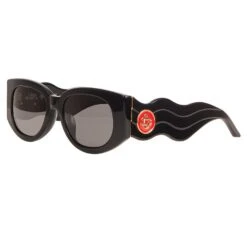 Casablanca Wave Oval Sunglasses | Black/Yellow Gold/Solid Grey